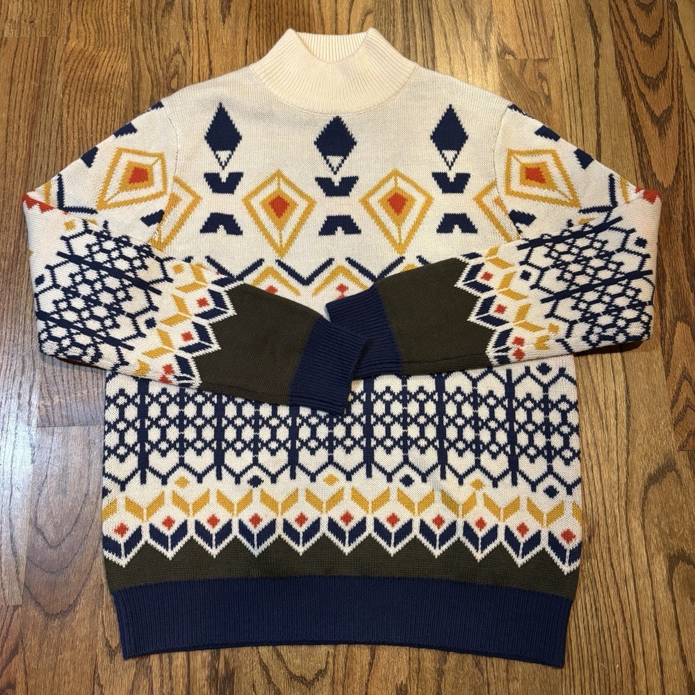 Paisley & Gray Men Sweater XL Cream Print Wool Long Sleeve Slim Fit Pullover NWT